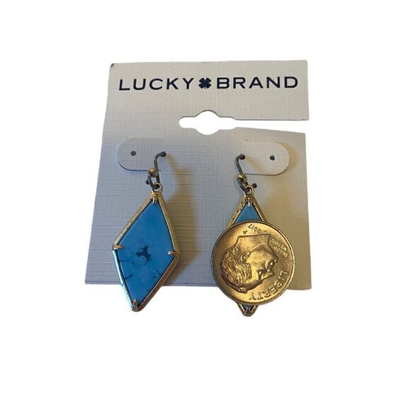 Diamond Shaped Faux Turquoise Drop Earrings - Picture 6 of 6